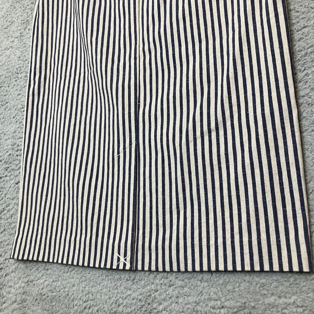 NWOT Linda Matthews Pencil Skirt Women M Navy Oatmeal Linen Blend Striped Belted